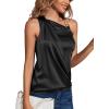 imageLYANER Womens Elegant Satin Silky One Shoulder Drape Front Sleeveless Blouse Shirt TopsBlack