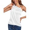 imageLYANER Womens Elegant Satin Silky One Shoulder Drape Front Sleeveless Blouse Shirt TopsWhite