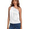 imageLYANER Womens Elegant Satin Silky One Shoulder Drape Front Sleeveless Blouse Shirt TopsWhite