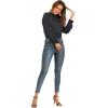 imageLYANER Womens Frill Mock Neck Flounce Long Sleeve Solid Blouse Office Shirt TopBlack