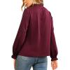 imageLYANER Womens Frill Mock Neck Flounce Long Sleeve Solid Blouse Office Shirt TopBurgundy
