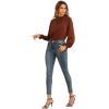 imageLYANER Womens Frill Mock Neck Flounce Long Sleeve Solid Blouse Office Shirt TopChocolate