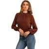 imageLYANER Womens Frill Mock Neck Flounce Long Sleeve Solid Blouse Office Shirt TopChocolate