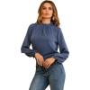 imageLYANER Womens Frill Mock Neck Flounce Long Sleeve Solid Blouse Office Shirt TopDusty Blue