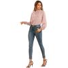 imageLYANER Womens Frill Mock Neck Flounce Long Sleeve Solid Blouse Office Shirt TopFloral Pink
