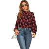 imageLYANER Womens Frill Mock Neck Flounce Long Sleeve Solid Blouse Office Shirt TopFloral Red