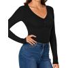 imageLYANER Womens Henley Shirts Long Sleeve Bodysuit V Neck Button Down Body Suit Leotard TopsBlack