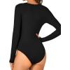 imageLYANER Womens Henley Shirts Long Sleeve Bodysuit V Neck Button Down Body Suit Leotard TopsBlack