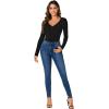 imageLYANER Womens Henley Shirts Long Sleeve Bodysuit V Neck Button Down Body Suit Leotard TopsBlack
