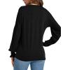 imageLYANER Womens Long Sleeve Tops V Neck Ruffle Lantern Sleeve Casual Loose Blouse Tunic Shirts TopBlack