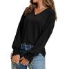 imageLYANER Womens Long Sleeve Tops V Neck Ruffle Lantern Sleeve Casual Loose Blouse Tunic Shirts TopBlack