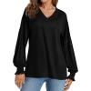 imageLYANER Womens Long Sleeve Tops V Neck Ruffle Lantern Sleeve Casual Loose Blouse Tunic Shirts TopBlack