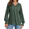 imageLYANER Womens Long Sleeve Tops V Neck Ruffle Lantern Sleeve Casual Loose Blouse Tunic Shirts TopDark Green