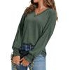 imageLYANER Womens Long Sleeve Tops V Neck Ruffle Lantern Sleeve Casual Loose Blouse Tunic Shirts TopDark Green