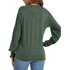 imageLYANER Womens Long Sleeve Tops V Neck Ruffle Lantern Sleeve Casual Loose Blouse Tunic Shirts TopDark Green