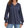 imageLYANER Womens Long Sleeve Tops V Neck Ruffle Lantern Sleeve Casual Loose Blouse Tunic Shirts TopDusty Blue