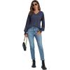 imageLYANER Womens Long Sleeve Tops V Neck Ruffle Lantern Sleeve Casual Loose Blouse Tunic Shirts TopDusty Blue