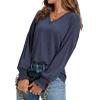 imageLYANER Womens Long Sleeve Tops V Neck Ruffle Lantern Sleeve Casual Loose Blouse Tunic Shirts TopDusty Blue