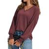 imageLYANER Womens Long Sleeve Tops V Neck Ruffle Lantern Sleeve Casual Loose Blouse Tunic Shirts TopWine Red