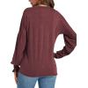 imageLYANER Womens Long Sleeve Tops V Neck Ruffle Lantern Sleeve Casual Loose Blouse Tunic Shirts TopWine Red