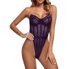 imageLYANER Womens Off the Shoulder Backless Sleeveless Lingerie Leotard Mesh Bodysuit Tops Dark Purple Small