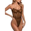 imageLYANER Womens Off the Shoulder Backless Sleeveless Lingerie Leotard Mesh Bodysuit Tops Orange Medium