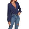 imageLYANER Womens Rib Knit Wraped V Neck Puff Long Sleeve Bodysuit Leotard Top