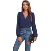 imageLYANER Womens Rib Knit Wraped V Neck Puff Long Sleeve Bodysuit Leotard Top