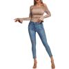 imageLYANER Womens Ruched Off Shoulder Flounce Long Sleeve Skinny Leotard Bodysuit TopsMocha