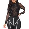 imageLYANER Womens Sexy Sheer Mock Neck Long Sleeve Leotard Bodysuit TopGlitter Black