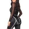 imageLYANER Womens Sexy Sheer Mock Neck Long Sleeve Leotard Bodysuit TopGlitter Black