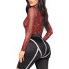 imageLYANER Womens Sexy Sheer Mock Neck Long Sleeve Leotard Bodysuit TopGlitter Burgundy