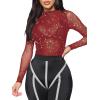 imageLYANER Womens Sexy Sheer Mock Neck Long Sleeve Leotard Bodysuit TopGlitter Burgundy