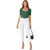 imageLYANER Womens Square V Neck Puff Short Sleeve Knit Summer Elegant TShirt TopsDark Green