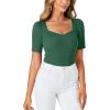 imageLYANER Womens Square V Neck Puff Short Sleeve Knit Summer Elegant TShirt TopsDark Green