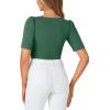 imageLYANER Womens Square V Neck Puff Short Sleeve Knit Summer Elegant TShirt TopsDark Green