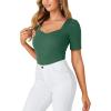 imageLYANER Womens Square V Neck Puff Short Sleeve Knit Summer Elegant TShirt TopsDark Green