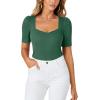 imageLYANER Womens Square V Neck Puff Short Sleeve Knit Summer Elegant TShirt TopsDark Green