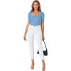 imageLYANER Womens Square V Neck Puff Short Sleeve Knit Summer Elegant TShirt TopsLight Blue