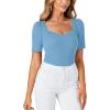 imageLYANER Womens Square V Neck Puff Short Sleeve Knit Summer Elegant TShirt TopsLight Blue