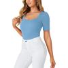 imageLYANER Womens Square V Neck Puff Short Sleeve Knit Summer Elegant TShirt TopsLight Blue