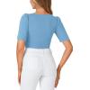 imageLYANER Womens Square V Neck Puff Short Sleeve Knit Summer Elegant TShirt TopsLight Blue