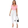 imageLYANER Womens Square V Neck Puff Short Sleeve Knit Summer Elegant TShirt TopsPink