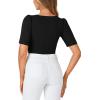 imageLYANER Womens Square V Neck Puff Short Sleeve Knit Summer Elegant TShirt TopsPure Black
