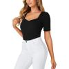 imageLYANER Womens Square V Neck Puff Short Sleeve Knit Summer Elegant TShirt TopsPure Black