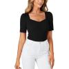 imageLYANER Womens Square V Neck Puff Short Sleeve Knit Summer Elegant TShirt TopsPure Black