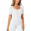 imageLYANER Womens Square V Neck Puff Short Sleeve Knit Summer Elegant TShirt TopsPure White