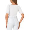 imageLYANER Womens Square V Neck Puff Short Sleeve Knit Summer Elegant TShirt TopsPure White