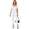 imageLYANER Womens Square V Neck Puff Short Sleeve Knit Summer Elegant TShirt TopsPure White