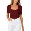 imageLYANER Womens Square V Neck Puff Short Sleeve Knit Summer Elegant TShirt TopsPure Wine Red